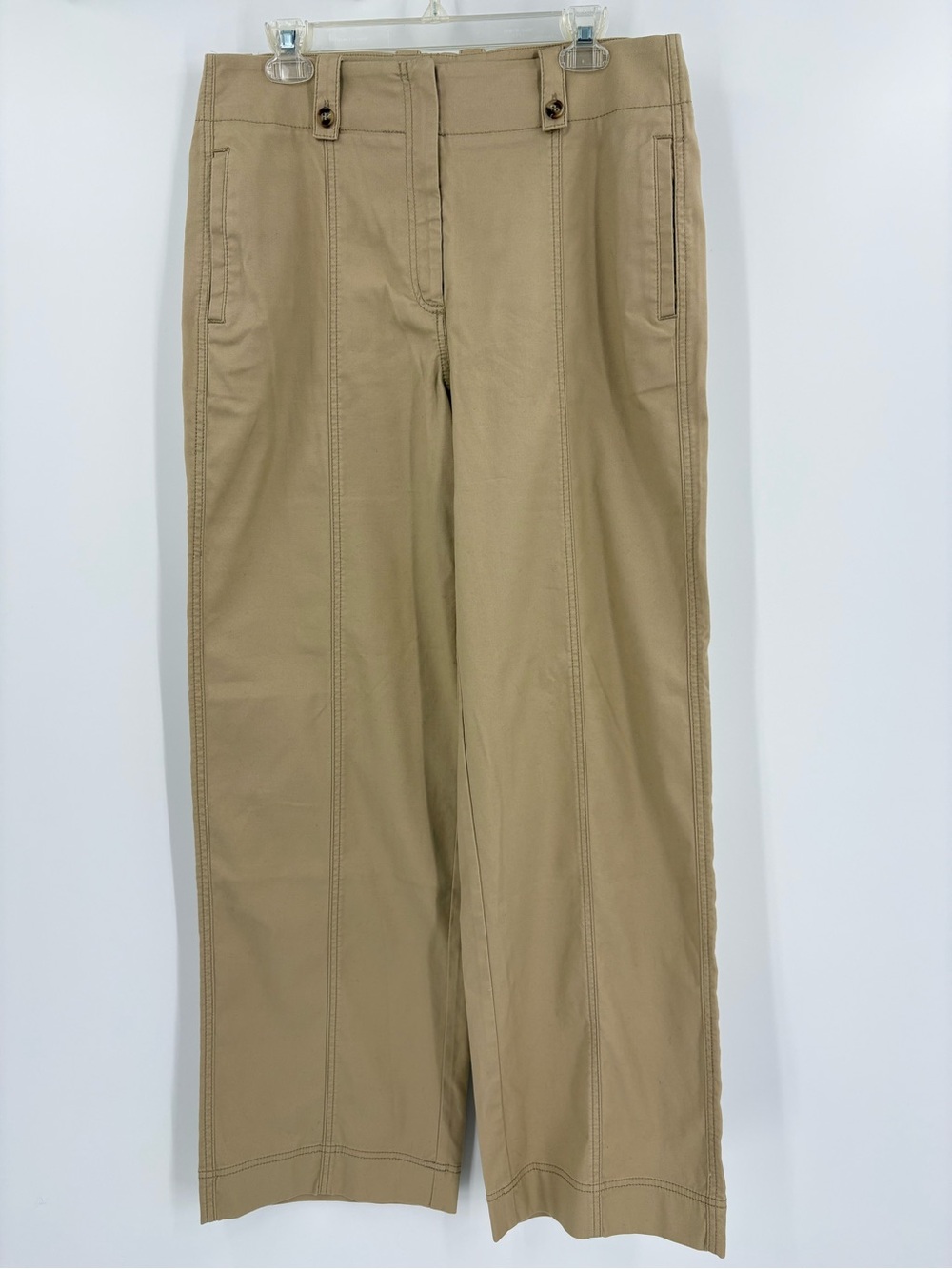 Chico's Khaki Utility Trouser Pants Stretch Cotton Straight Wide Leg Tan 8T Tall